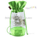 Shiny Green Satin, Clear PVC Drawstring Gift Bag in Cylinder Design